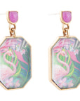 Flamingo Pink Agate Golden Post Drop Earrings