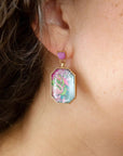 Flamingo Pink Agate Golden Post Drop Earrings