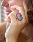 Flamingo Pink Agate Golden Statement Ring