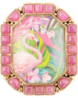 Flamingo Pink Agate Golden Statement Ring