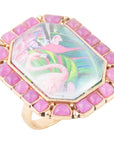 Flamingo Pink Agate Golden Statement Ring