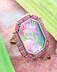 Flamingo Pink Agate Golden Statement Ring