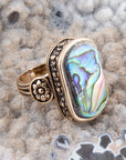 Floral Bloom Blue Abalone Golden Statement Ring