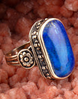Floral Bloom Blue Lapis Golden Statement Ring