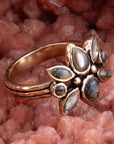 Floral Blue Abalone Golden Bronze Ring