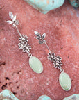Floral Linear Drop Green Turquoise and Sterling Silver Earrings