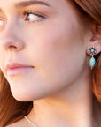 Floral Turquoise and Sterling Silver With Bead Drop Earrings