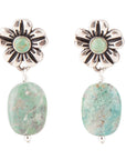 Floral Turquoise and Sterling Silver With Bead Drop Earrings