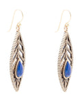Flourished Blue Lapis Golden Feather Drop Earrings