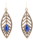 Flourished Blue Lapis Golden Feather Drop Earrings