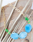 Fresh Twist Lime and Blue Agate Golden Chunky Necklace