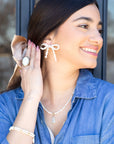 Freshwater White Pearl Bow Post Earrings