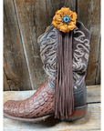 Boot Cuff Jewelry - Yellow Leather Flower - Concho - Fringe