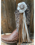 Boot Cuff Jewelry - White Leather Flower - Concho - Fringe