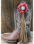 Boot Cuff Jewelry - Red Leather Flower - Concho - Fringe