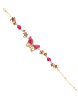 Pink Fuchsia Agate Golden Butterflies Adjustable Bracelet