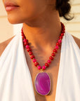 Fuchsia Sunset Purple Agate Pendant Necklace