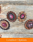 Fuchsia Cabochon Stone - Leather Rosette Options