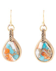 Blue and Orange Turquoise and Spiny Oyster Shell Stone Mix Golden Earrings