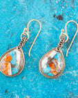 Blue and Orange Turquoise and Spiny Oyster Shell Stone Mix Golden Earrings