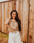 The Kaiya Horseshoe Sweater Vest in Taupe
