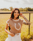 The Kaiya Horseshoe Sweater Vest in Taupe