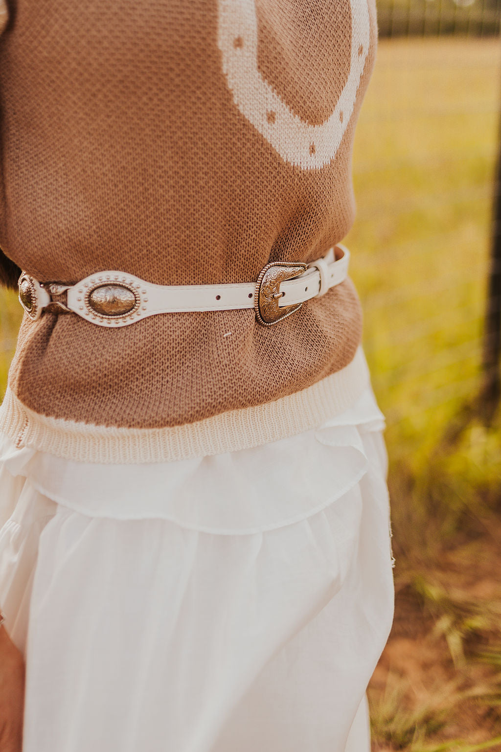 The Talia Western Concho Belt in White