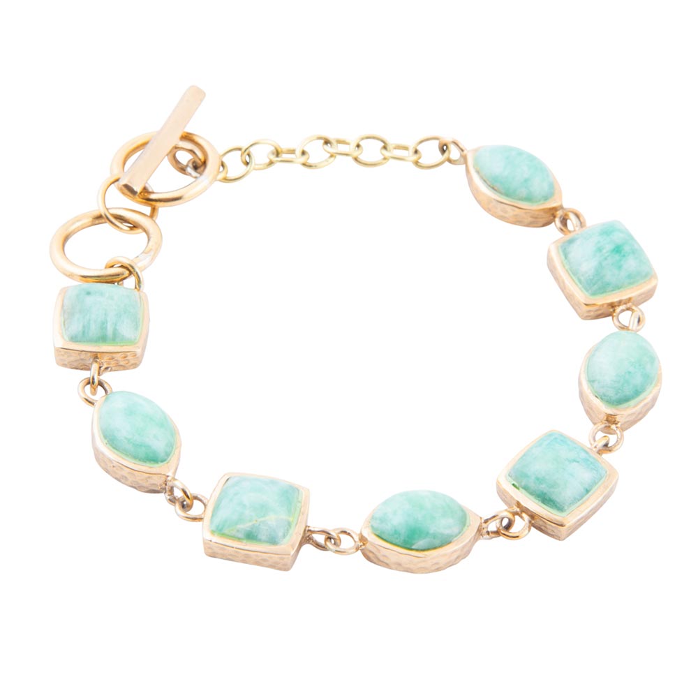 Genuine Amazonite Hammered Link Bracelet