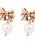 Gifted Freshwater Pearl Bow Golden Drop Earrings