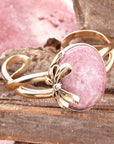 Gifted Pink Rhodonite Golden Bow Cuff Bracelet