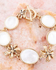 Gifted White Mother of Pearl Golden Bow Link Bracelet