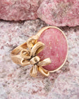 Gifted Pink Rhodonite Golden Bow Ring