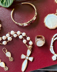 Golden Bronze Chain and White Pearl Cross Pendant Necklaces