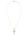 Golden Bronze Chain and White Pearl Cross Pendant Necklaces