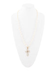 Golden Bronze Chain and White Pearl Cross Pendant Necklaces
