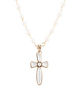 Golden Bronze Chain and White Pearl Cross Pendant Necklaces