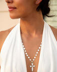Golden Bronze Chain and White Pearl Cross Pendant Necklaces