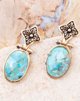 Golden Flower and Blue Turquoise Drop Earrings