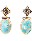 Golden Flower and Blue Turquoise Drop Earrings