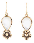 Golden Flower and White Mother of Pearl Drop Earrings