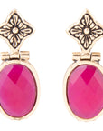 Golden Flower Pink Agate Drop Earrings