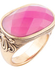 Golden Flower Pink Agate Statement Ring