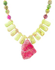 Pink Jasper Lime Green Pendant Golden Necklace