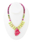 Pink Jasper Lime Green Pendant Golden Necklace