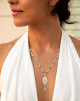 Green Jade and White Golden Pendant Necklace