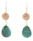 Jeweled Green Malachite Golden Drop Earrings