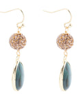 Jeweled Green Malachite Golden Drop Earrings