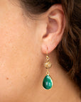 Jeweled Green Malachite Golden Drop Earrings