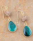 Jeweled Green Malachite Golden Drop Earrings