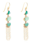 Green Multi Stone Golden Drop Earrings